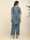 Blue ikkat printed kurta and farshi salwar with gotta detailing