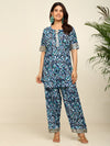 Blue ikkat printed kurta and farshi salwar with gotta detailing