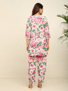 Blue pink floral printed kurta and pleated pant set