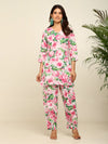 Blue pink floral printed kurta and pleated pant set