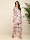 Blue pink floral printed kurta and pleated pant set