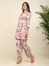 Blue pink floral printed kurta and pleated pant set