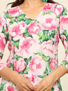 Blue pink floral printed kurta and pleated pant set