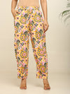 Yellow Blue ikkat printed kurta and pleated pant set