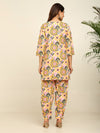 Yellow Blue ikkat printed kurta and pleated pant set