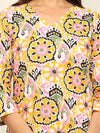 Yellow Blue ikkat printed kurta and pleated pant set