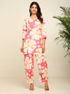 Pink floral printed kurta and pleated pant set