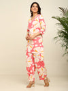 Pink floral printed kurta and pleated pant set