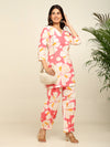 Pink floral printed kurta and pleated pant set