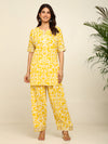Yellow ikkat printed kurta and farshi salwar with gotta detailling