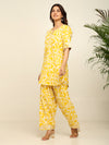 Yellow ikkat printed kurta and farshi salwar with gotta detailling