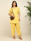 Yellow ikkat printed kurta and farshi salwar with gotta detailling