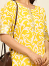 Yellow ikkat printed kurta and farshi salwar with gotta detailling