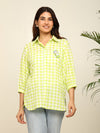 Green check comfort fit shirt with sipper embroidery