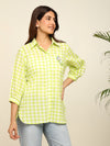 Green check comfort fit shirt with sipper embroidery