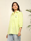 Green check comfort fit shirt with sipper embroidery