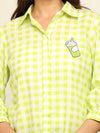 Green check comfort fit shirt with sipper embroidery