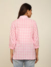 Pink check comfort fit shirt with embroidery