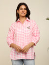 Pink check comfort fit shirt with embroidery