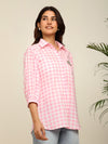 Pink check comfort fit shirt with embroidery