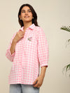 Pink check comfort fit shirt with embroidery