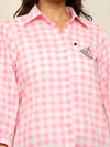 Pink check comfort fit shirt with embroidery