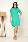 Green shirt dress with butterfly embroidery