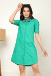 Green shirt dress with butterfly embroidery