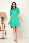 Green shirt dress with butterfly embroidery