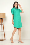 Green shirt dress with butterfly embroidery