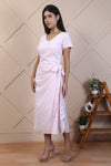 Baby pink cotton linen Midi dress