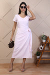 Baby pink cotton linen Midi dress