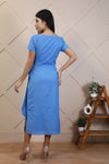 Blue cotton linen Midi dress