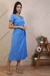 Blue cotton linen Midi dress