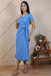Blue cotton linen Midi dress