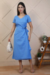 Blue cotton linen Midi dress