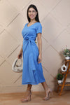 Blue cotton linen Midi dress