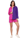 Pink Purple Color block Shirt Shorts Co-ord Set