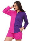 Pink Purple Color block Shirt Shorts Co-ord Set