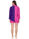 Pink Purple Color block Shirt Shorts Co-ord Set