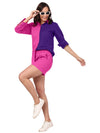Pink Purple Color block Shirt Shorts Co-ord Set