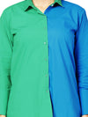 Sneha Khan x Hapfab- Blue Green Colourblock Shirt Shorts Co-ord Set