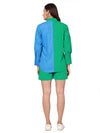 Sneha Khan x Hapfab- Blue Green Colourblock Shirt Shorts Co-ord Set