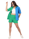 Sneha Khan x Hapfab- Blue Green Colourblock Shirt Shorts Co-ord Set