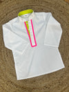 Boy's White short kurta with neon pati detailing