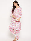 White floral printed knee length kurta with salwar with lace detailing