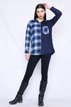 Navy White Check Colour Block Shirt