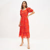 Orange floral georgette midi dress