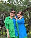 Sneha Khan x Hapfab- Blue Green Colourblock Shirt Shorts Co-ord Set