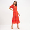 Orange floral georgette midi dress